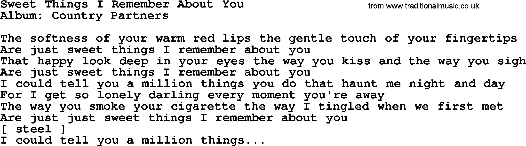 Loretta Lynn song: Sweet Things I Remember About You lyrics