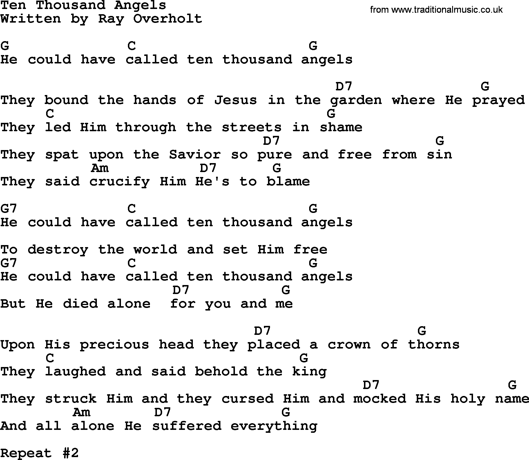 Loretta Lynn song: Ten Thousand Angels lyrics and chords