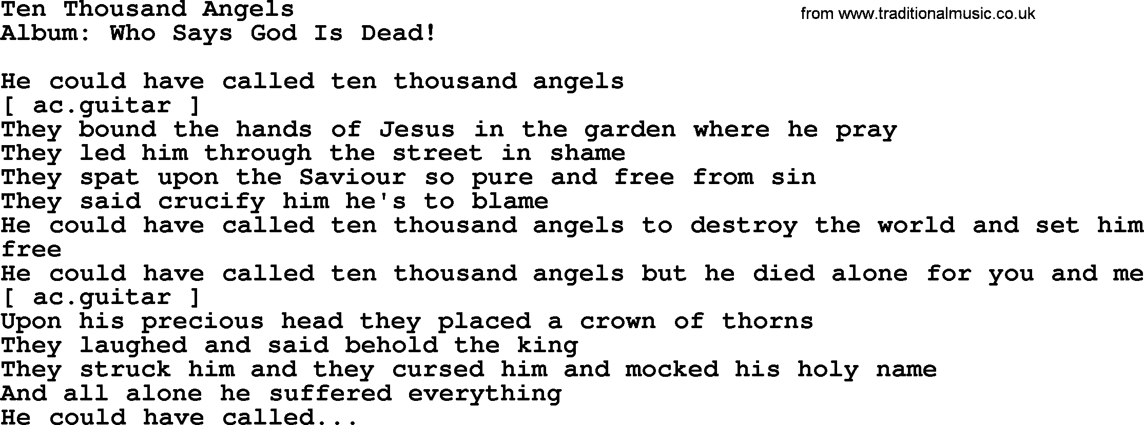 Loretta Lynn song: Ten Thousand Angels lyrics
