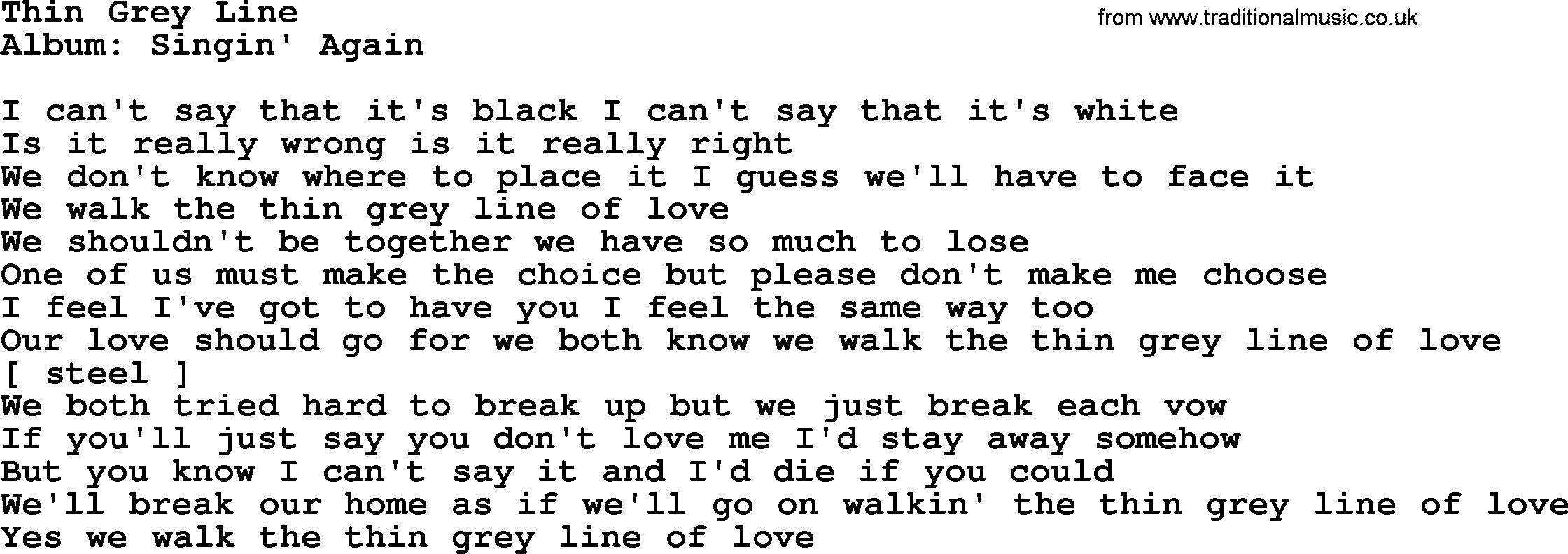 Loretta Lynn song: Thin Grey Line lyrics