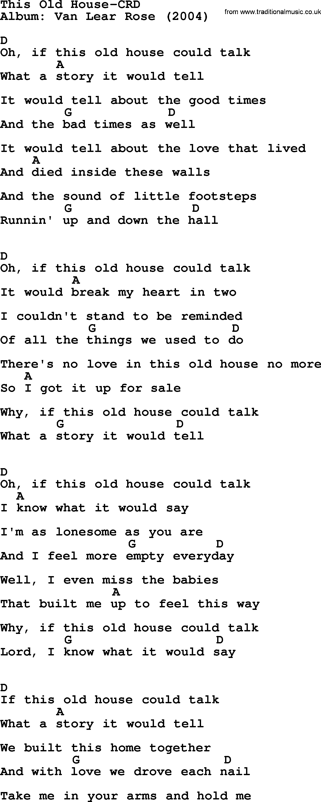 Loretta Lynn song: This Old House lyrics and chords