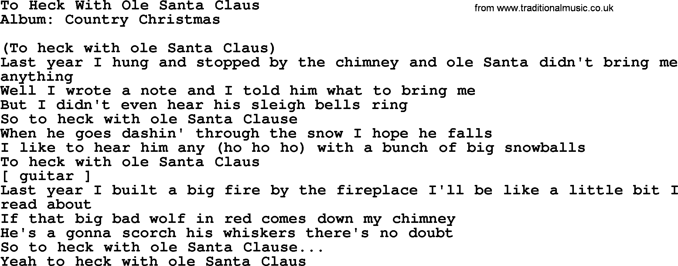 Loretta Lynn song: To Heck With Ole Santa Claus lyrics