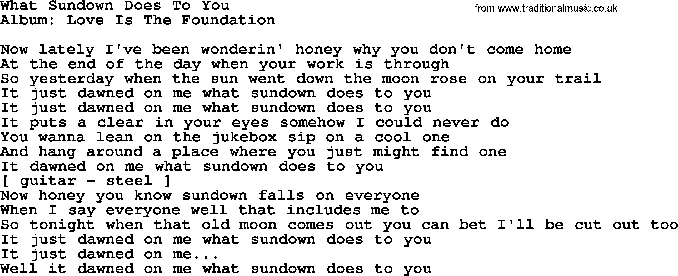 Loretta Lynn song: What Sundown Does To You lyrics