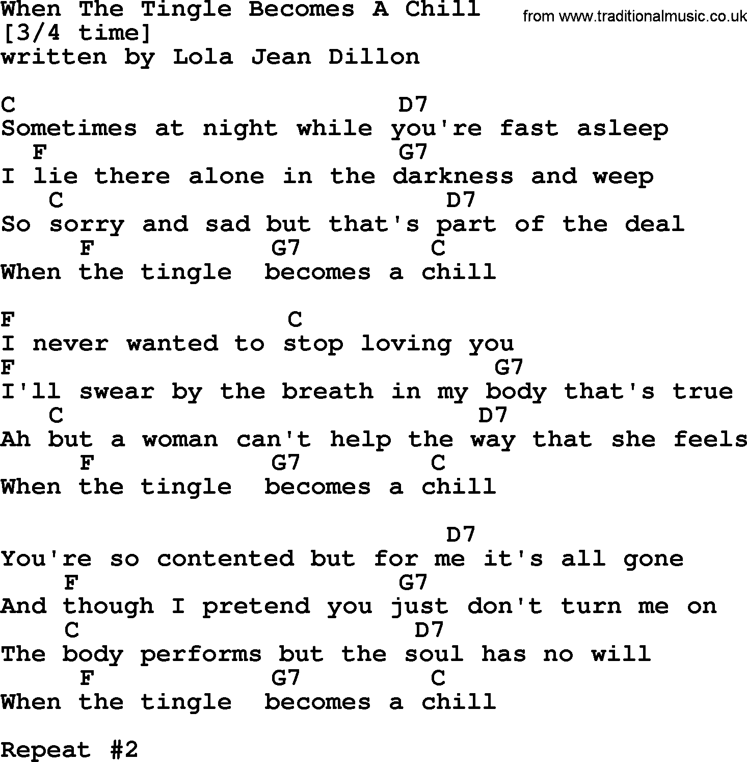 Loretta Lynn song: When The Tingle Becomes A Chill lyrics and chords