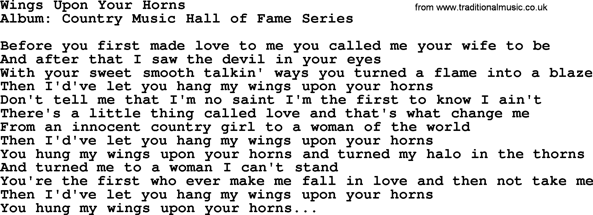 Loretta Lynn song: Wings Upon Your Horns lyrics