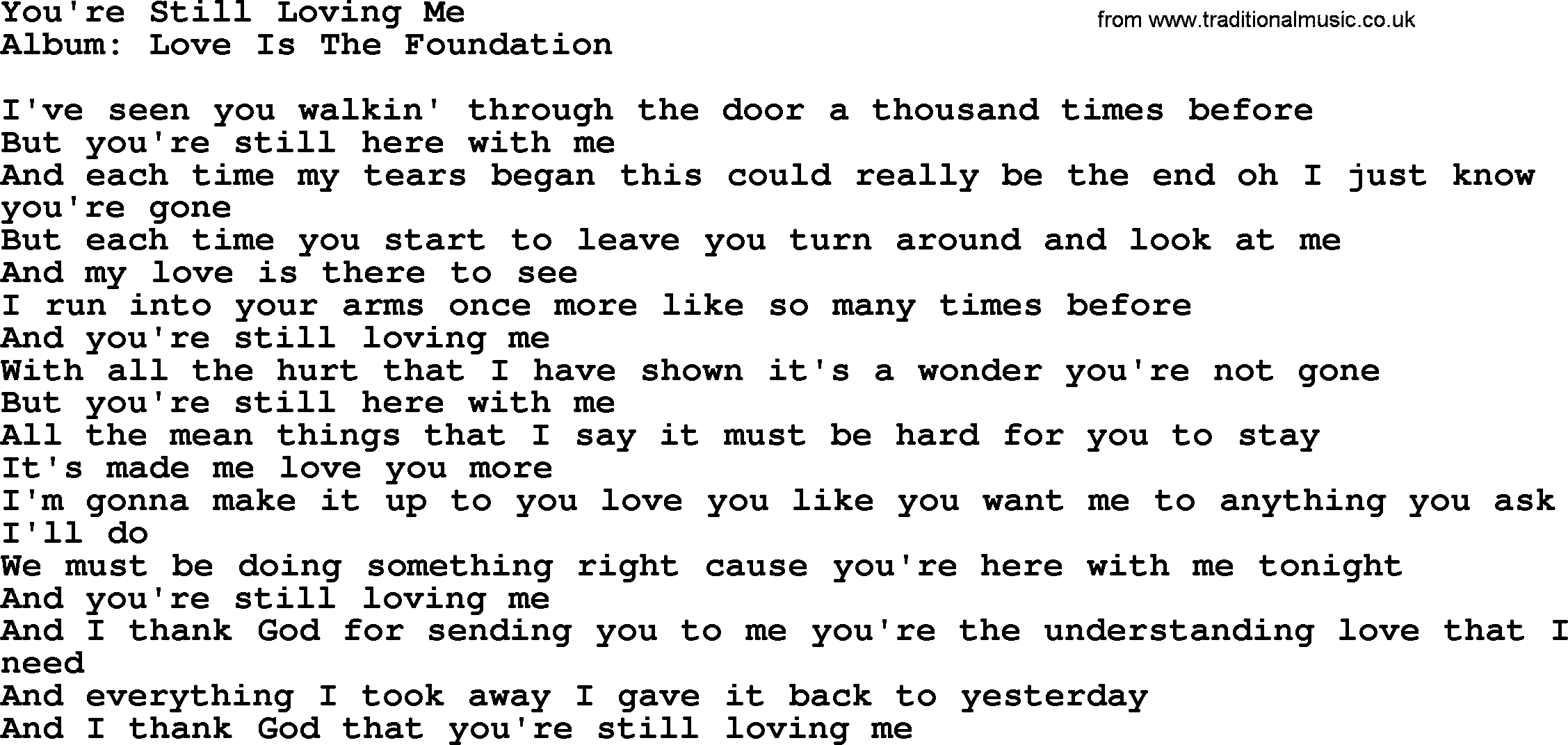 Loretta Lynn song: You're Still Loving Me lyrics