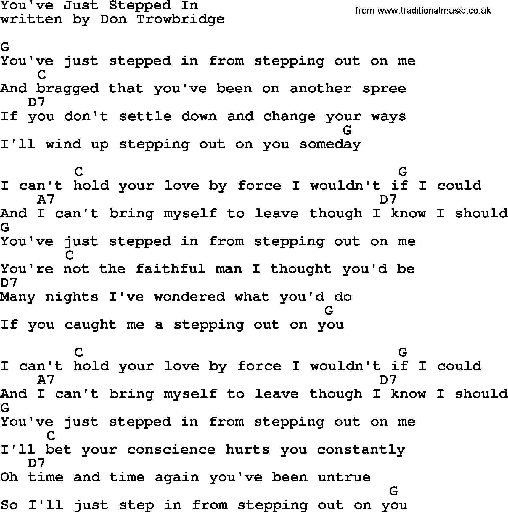 Loretta Lynn song: You've Just Stepped In lyrics and chords