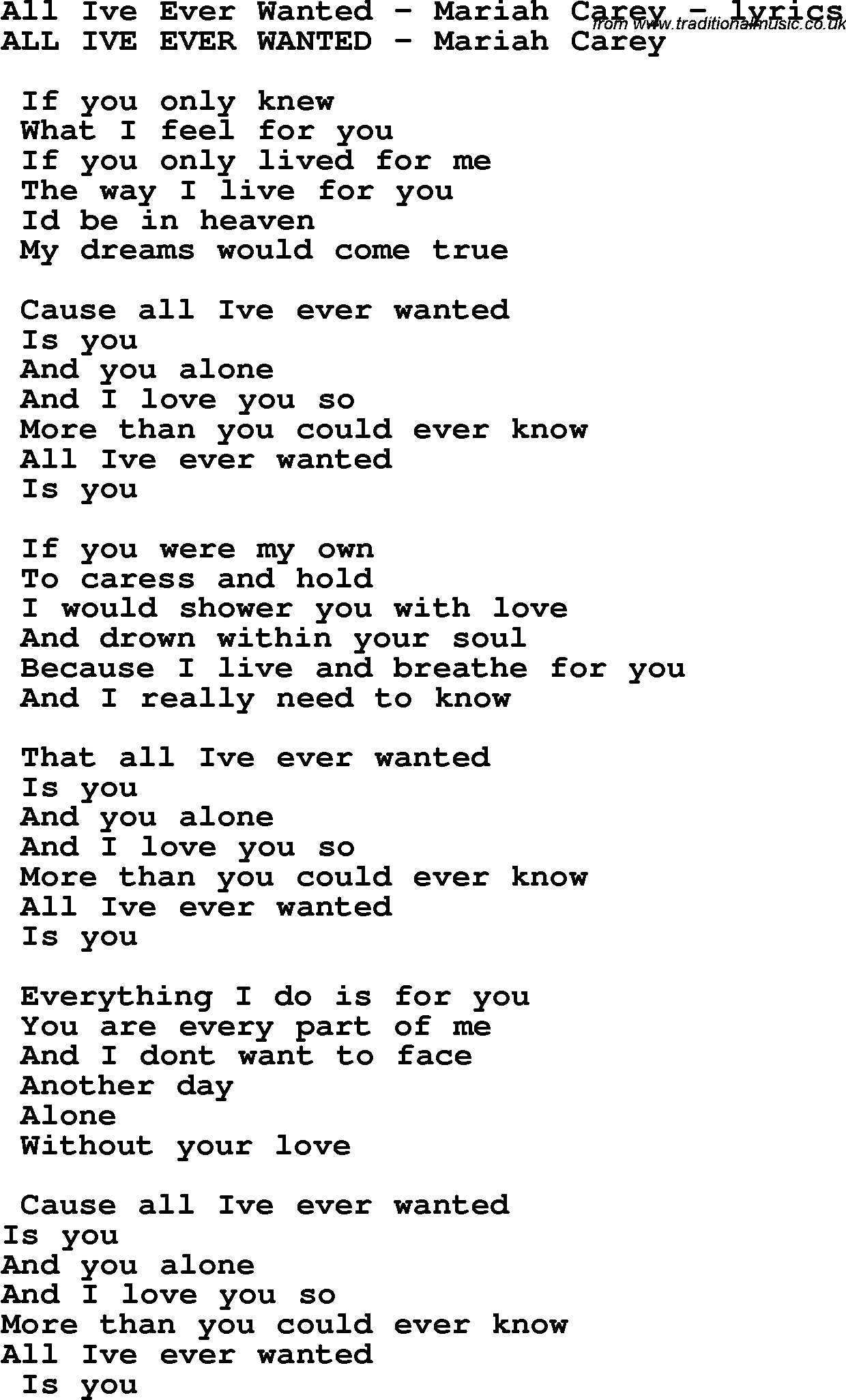 Love Song Lyrics for: All Ive Ever Wanted - Mariah Carey