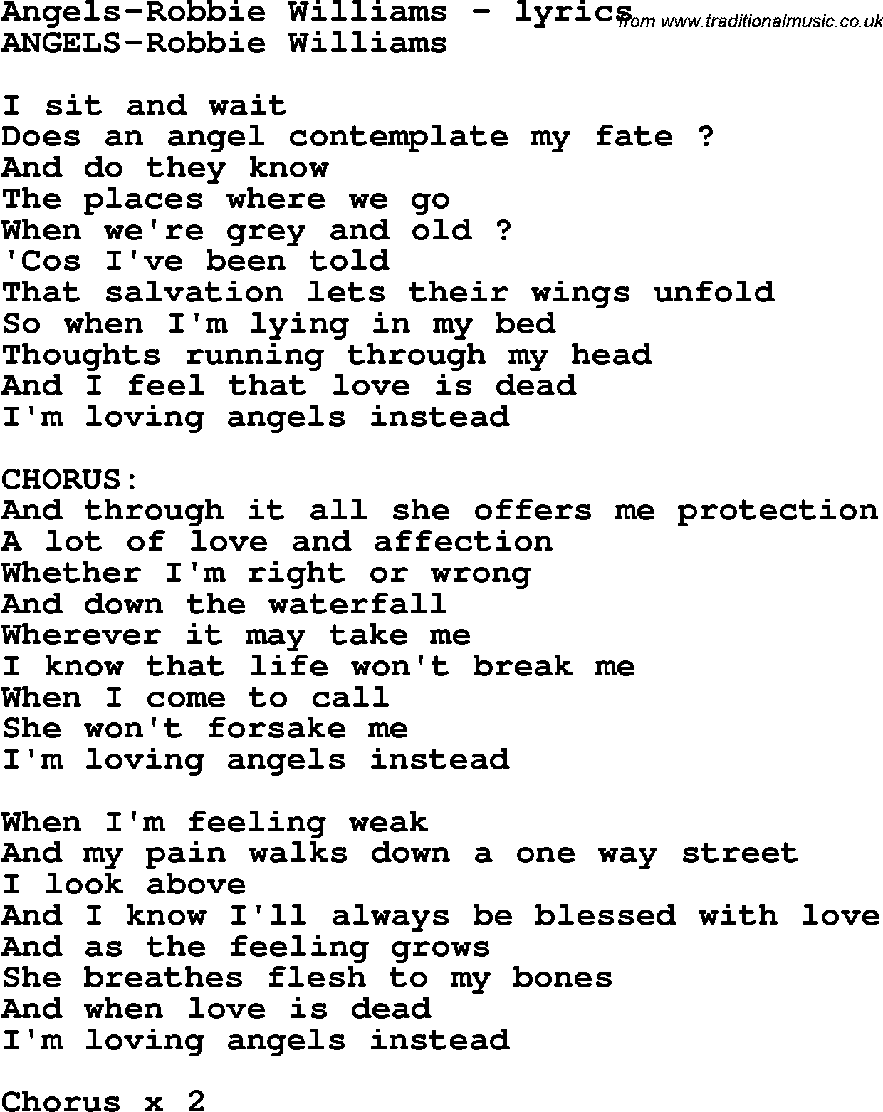 Love Song Lyrics for: Angels-Robbie Williams
