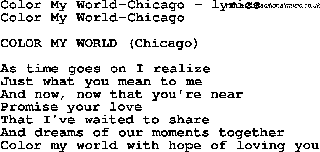 Love Song Lyrics for: Color My World-Chicago