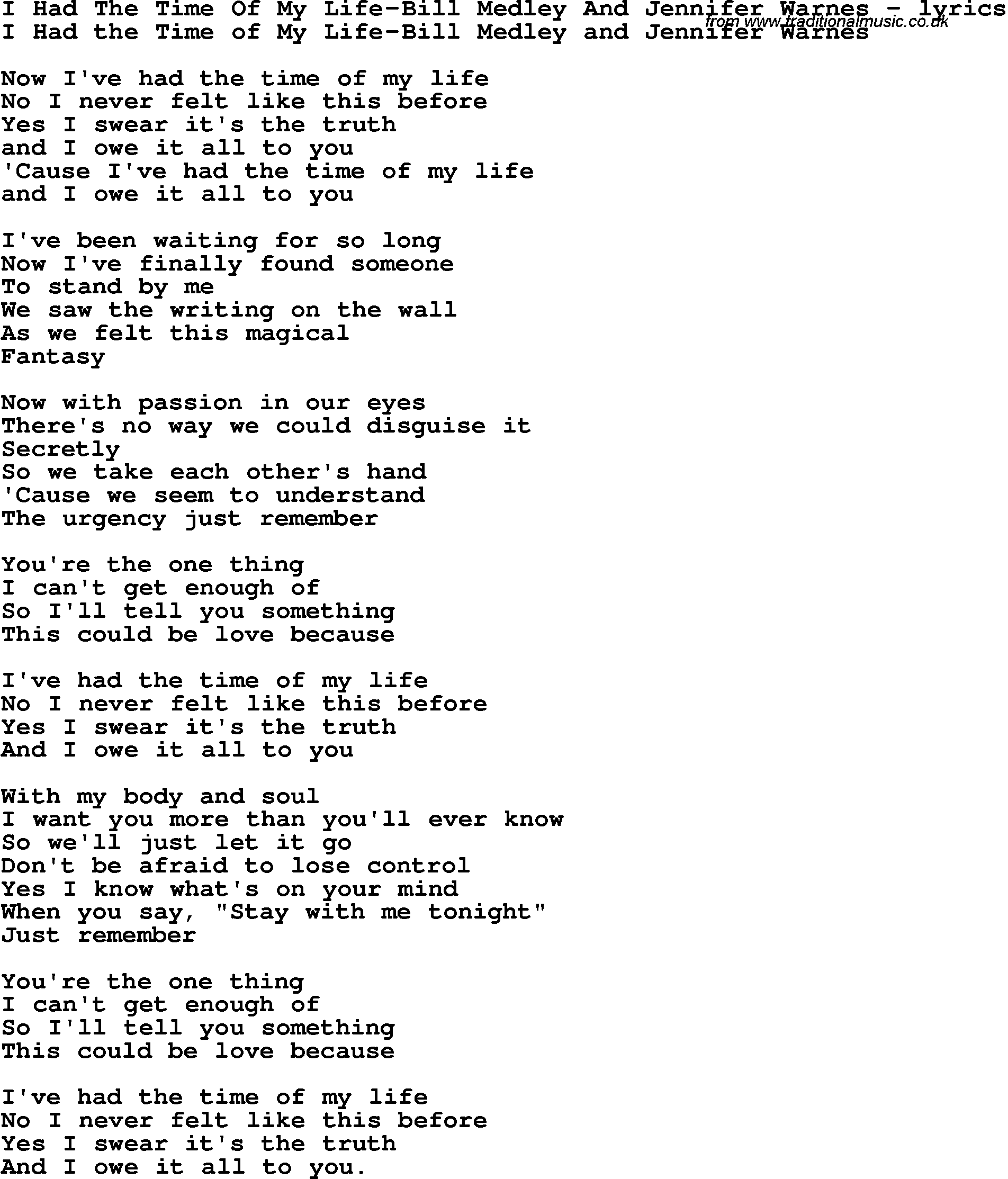 Песня оф май лайф. Have the time of my Life текст. The time of my Life – Bill Medley. Time of my Life текст. Jennifer Warnes & Bill Medley - the time of my Life.