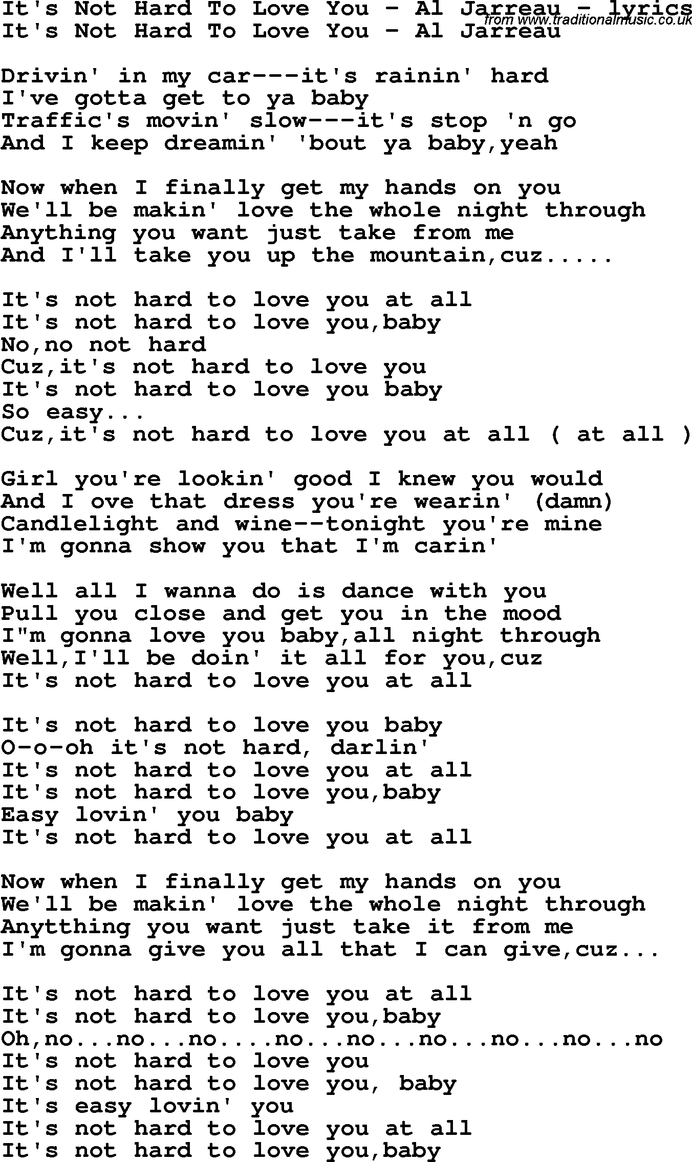 Love Song Lyrics for: It's Not Hard To Love You - Al Jarreau