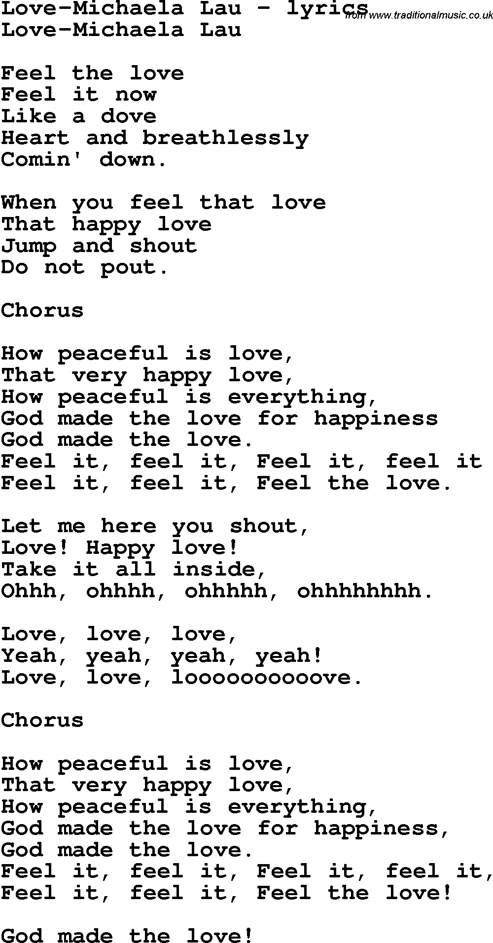 Love Song Lyrics for: Love-Michaela Lau