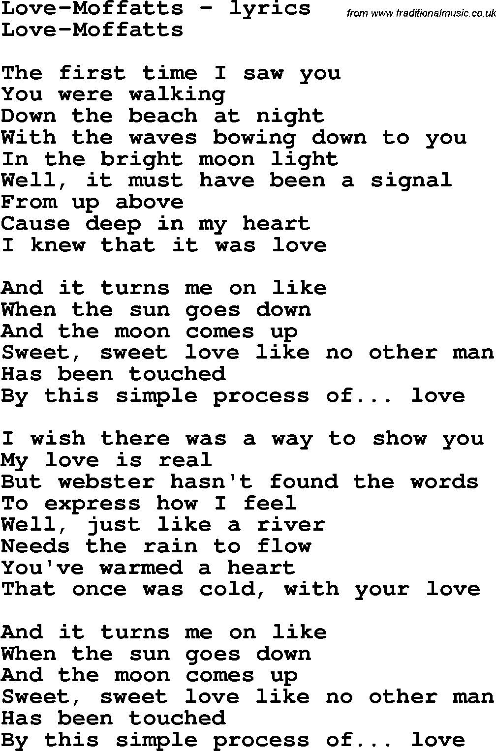 Love Song Lyrics for: Love-Moffatts