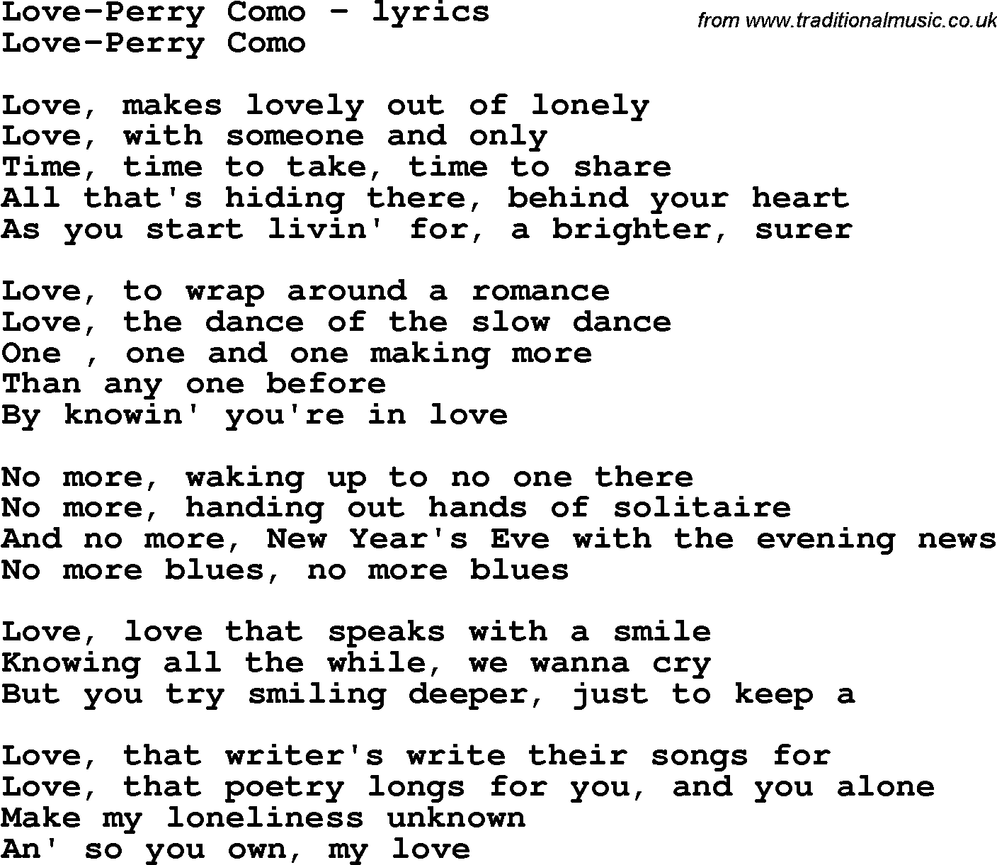 Love Song Lyrics for: Love-Perry Como