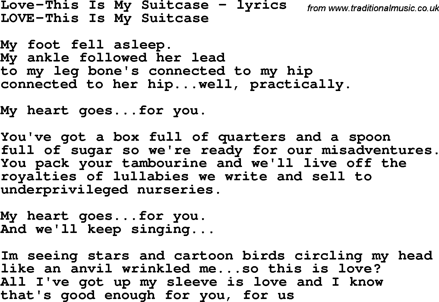 Love Song Lyrics for: Love-This Is My Suitcase