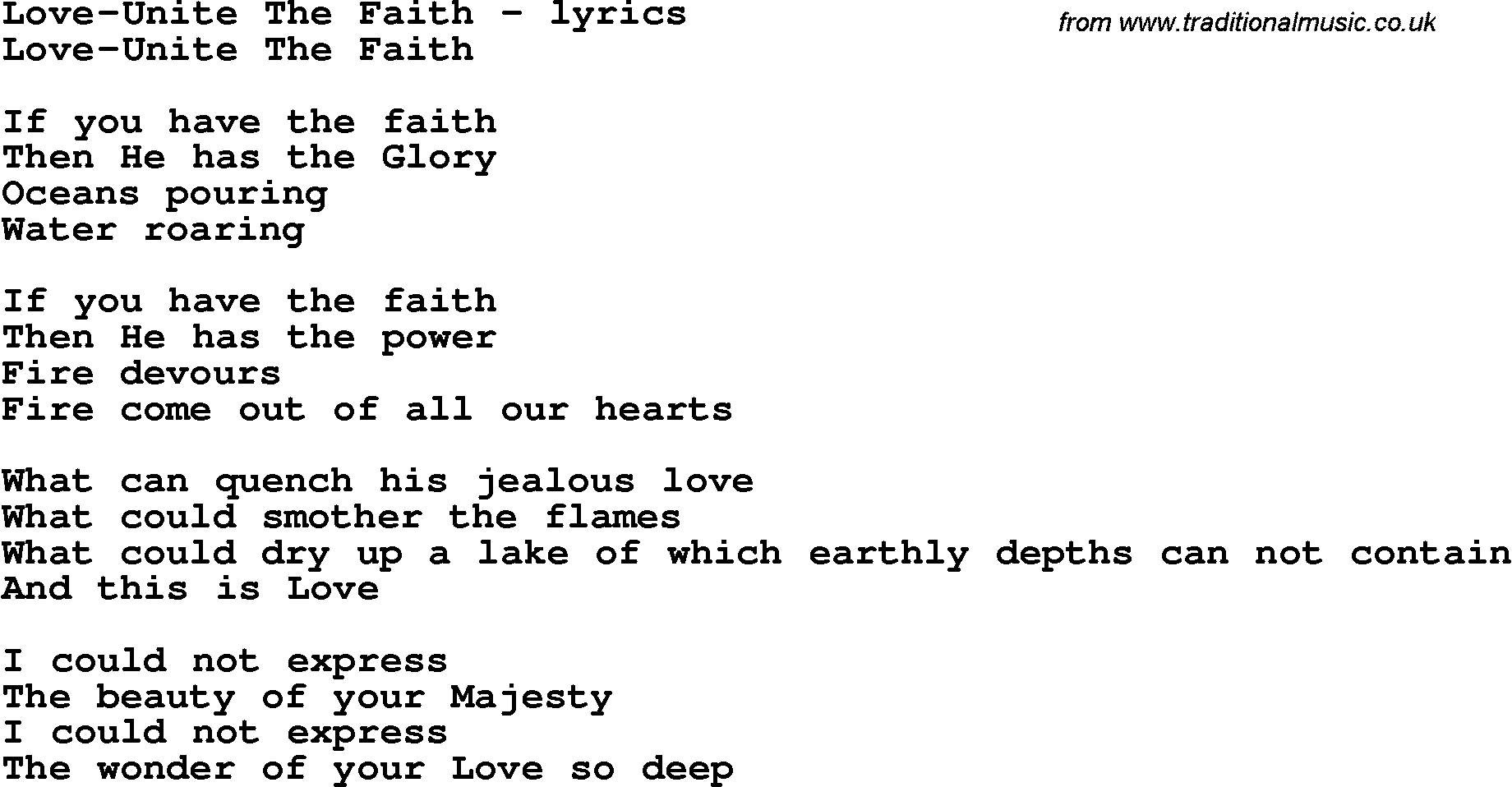 Love Song Lyrics for: Love-Unite The Faith