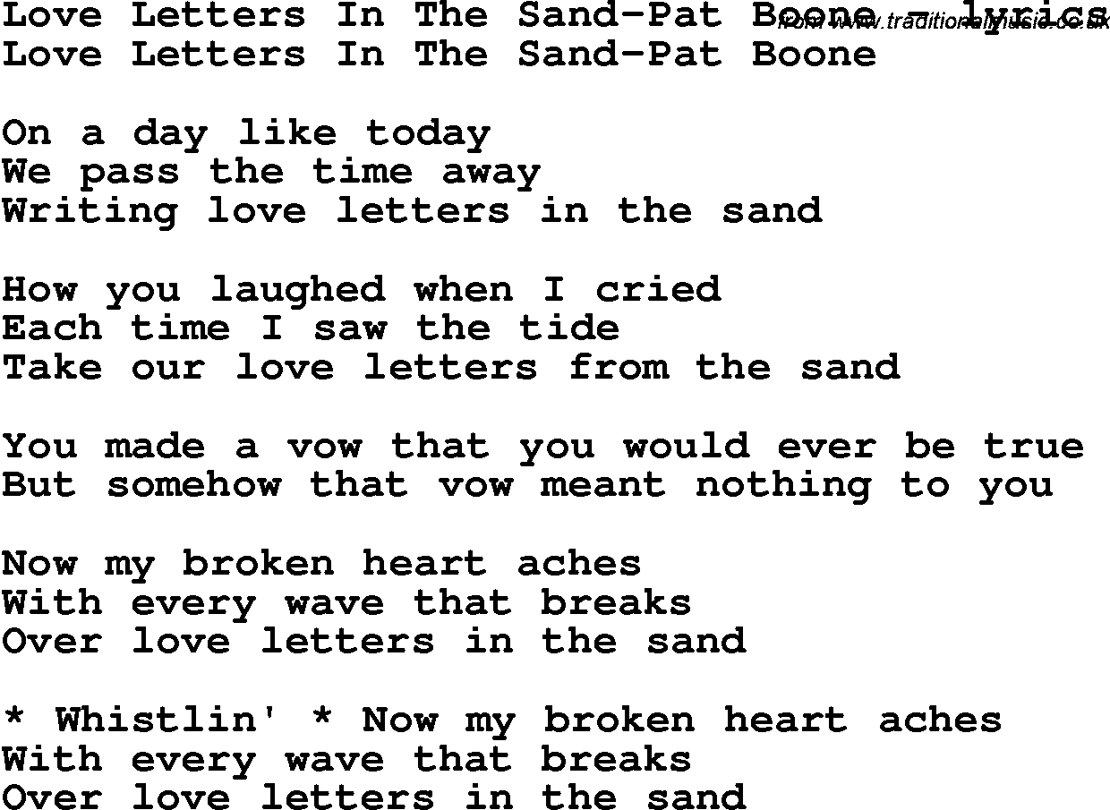 Love Song Lyrics for: Love Letters In The Sand-Pat Boone