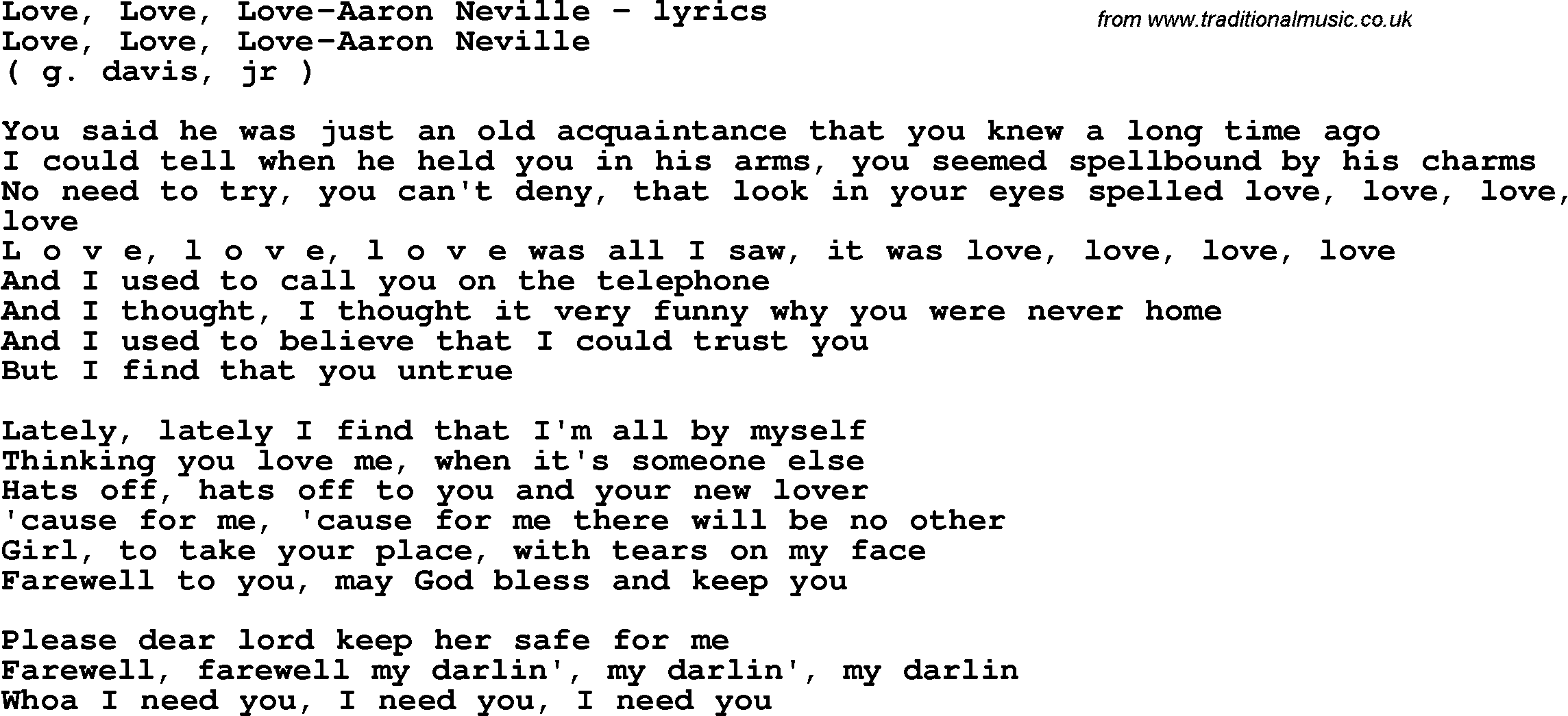 Love Song Lyrics for: Love, Love, Love-Aaron Neville