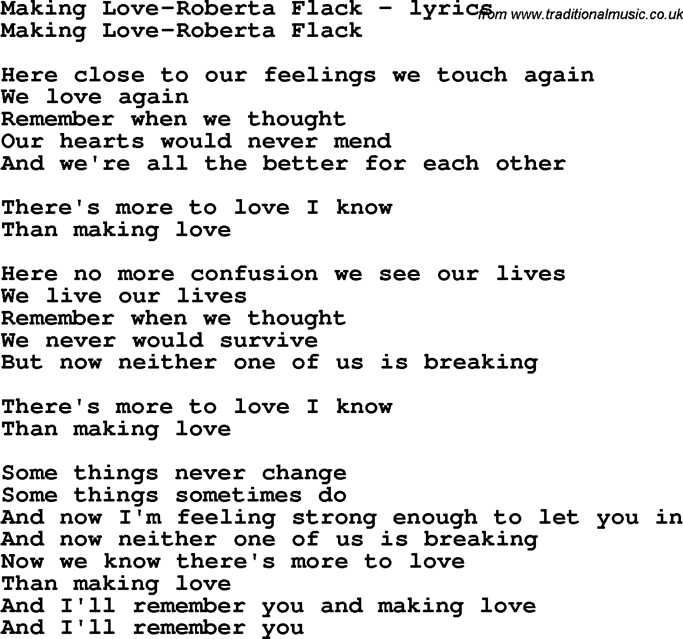 Love Song Lyrics for: Making Love-Roberta Flack