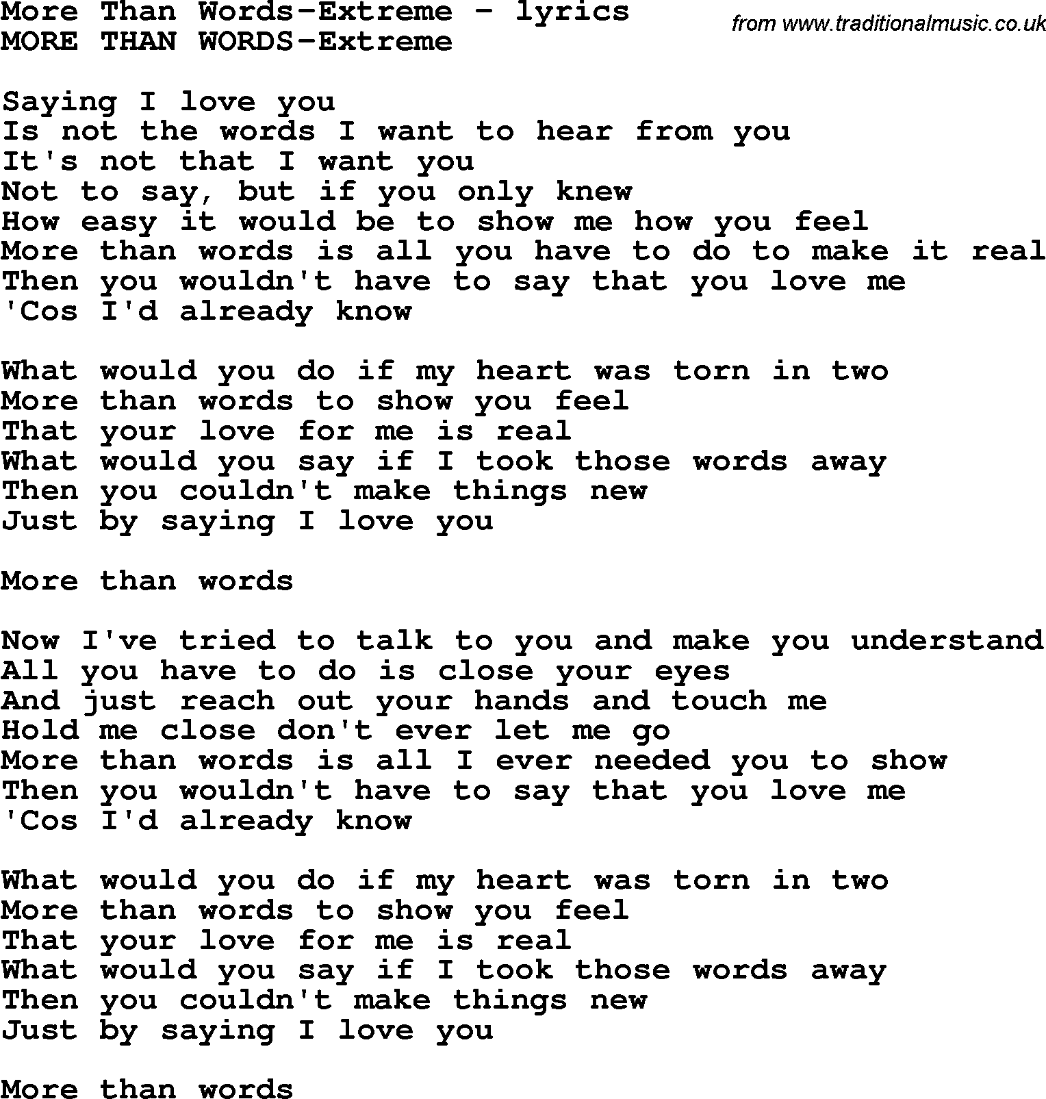 Love Song Lyrics for: More Than Words-Extreme