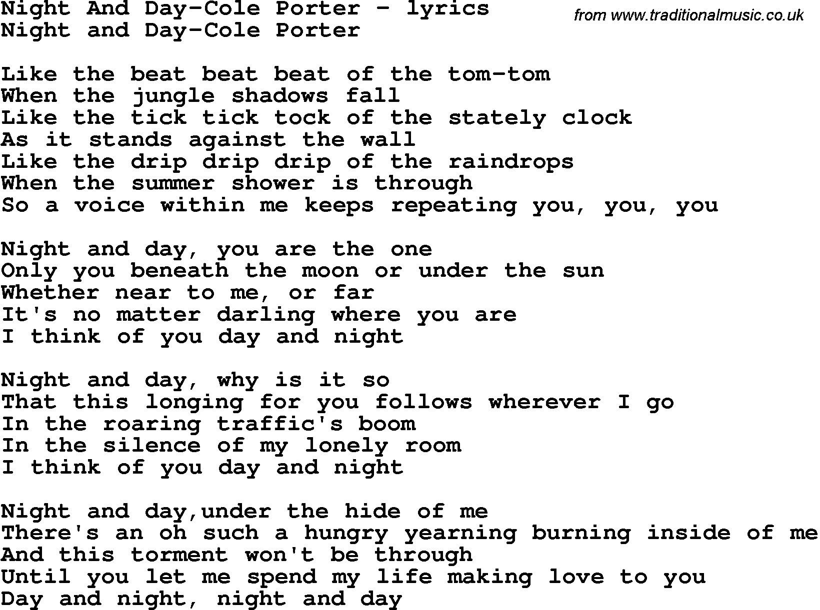 Love Song Lyrics for: Night And Day-Cole Porter