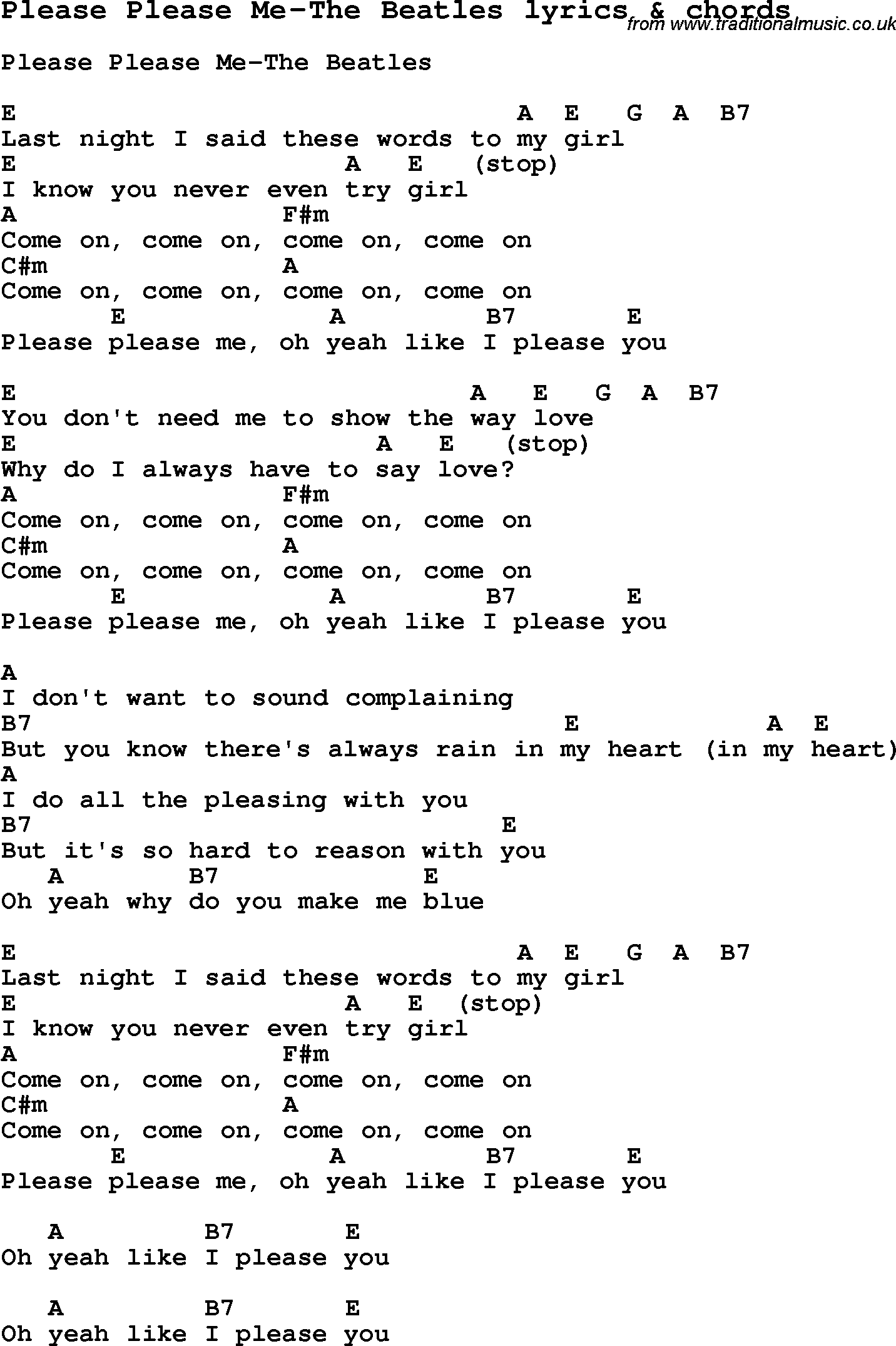 Love Song Lyrics for: Please Please Me-The Beatles with chords for Ukulele, Guitar Banjo etc.