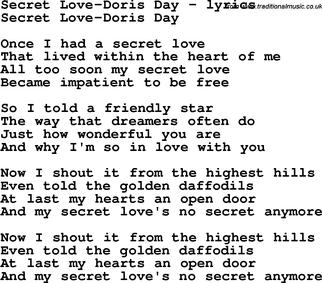 Love Song Lyrics for: Secret Love-Doris Day