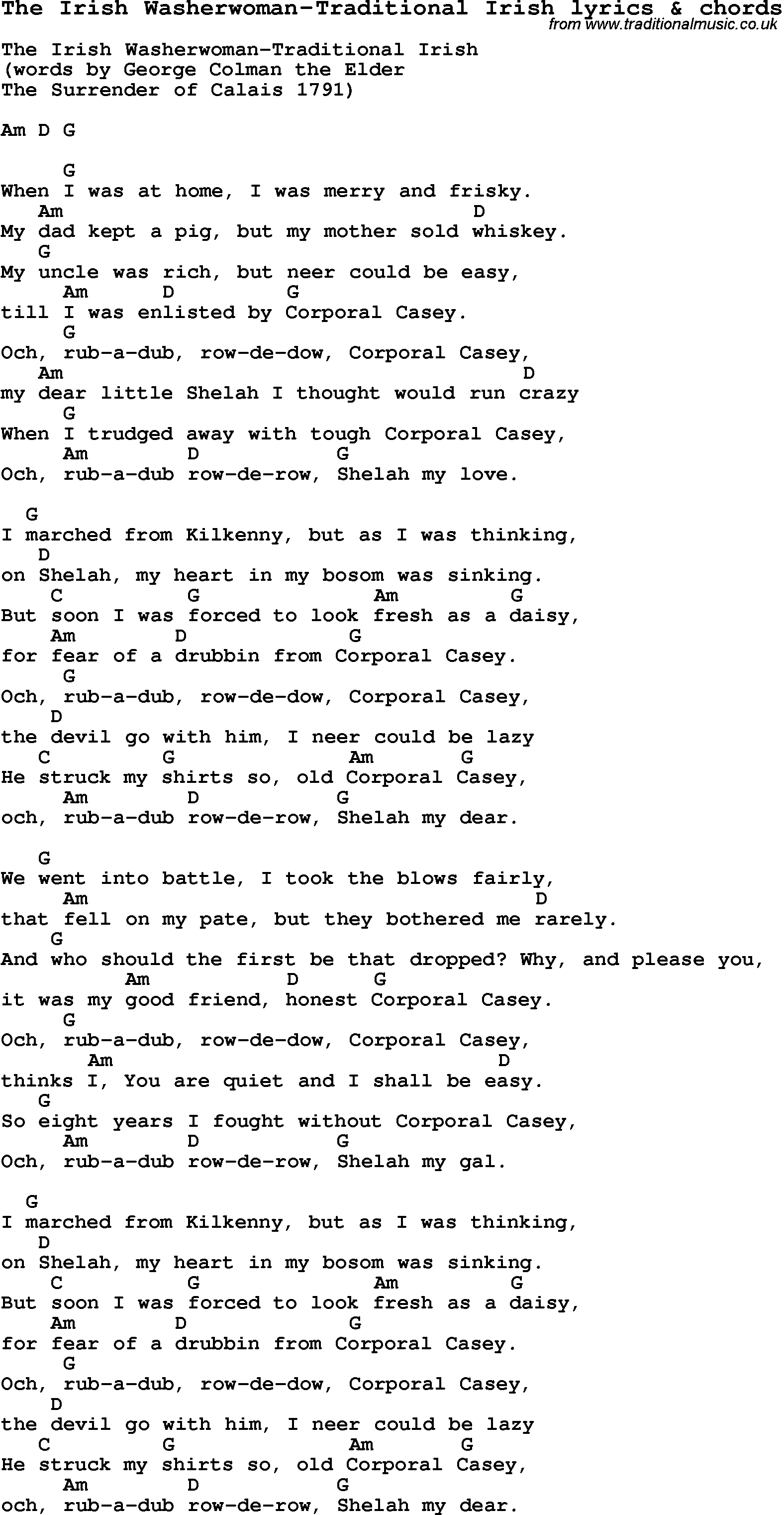 Love Song Lyrics for: The Irish Washerwoman-Traditional Irish with chords for Ukulele, Guitar Banjo etc.