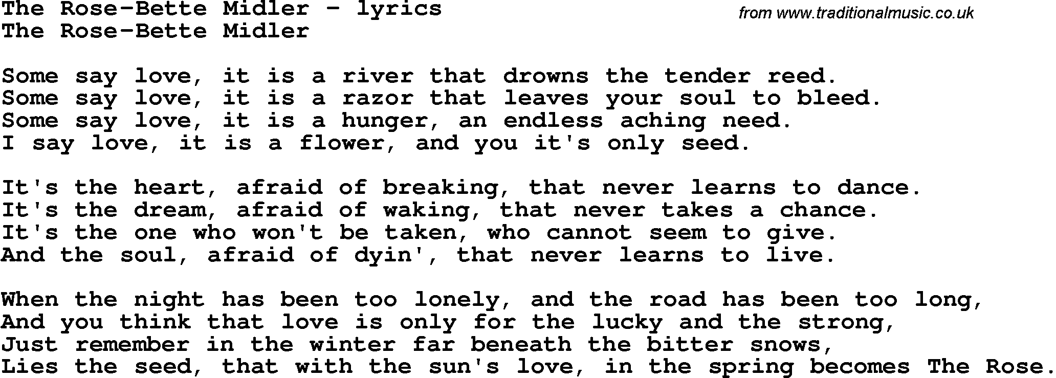 Love Song Lyrics for: The Rose-Bette Midler