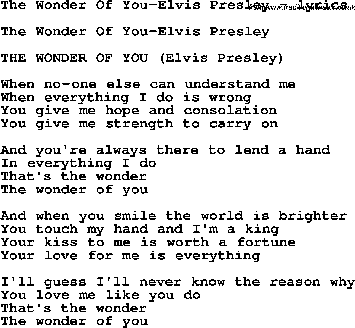 Love Song Lyrics for: The Wonder Of You-Elvis Presley