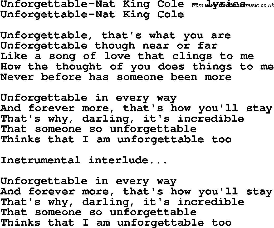 Love Song Lyrics for: Unforgettable-Nat King Cole