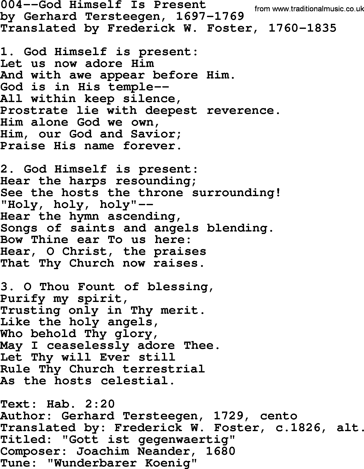Lutheran Hymn: 004--God Himself Is Present.txt lyrics with PDF