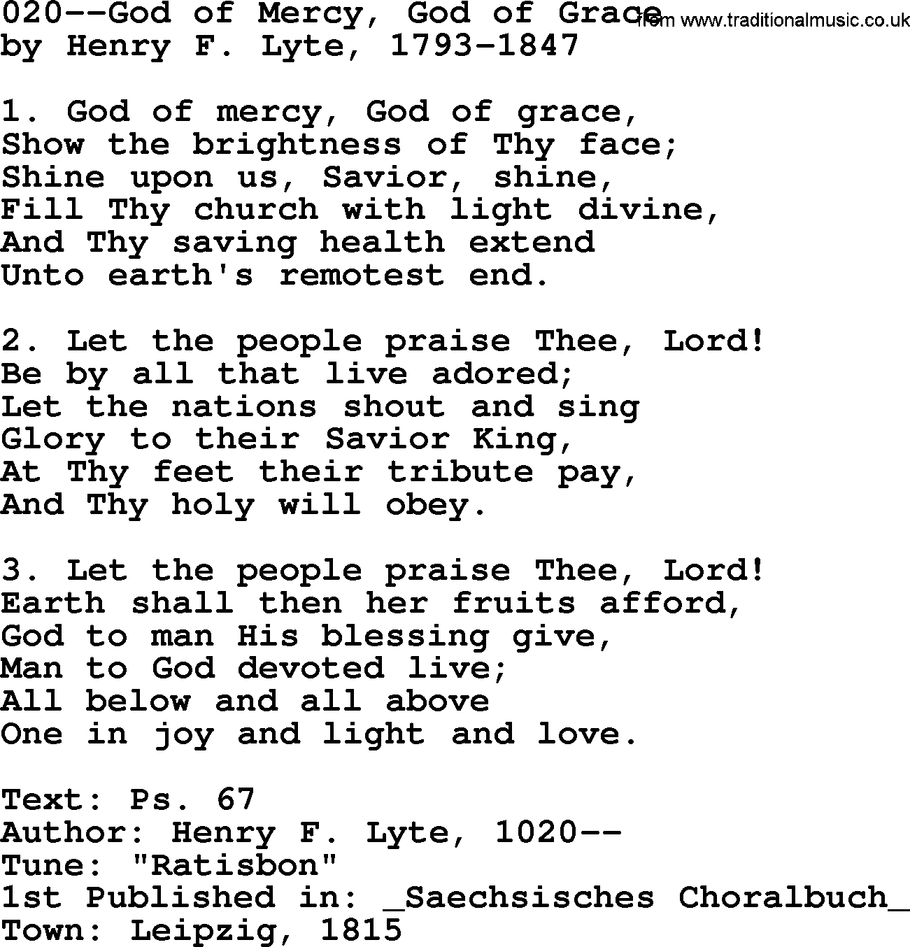 Lutheran Hymn: 020--God of Mercy, God of Grace.txt lyrics with PDF
