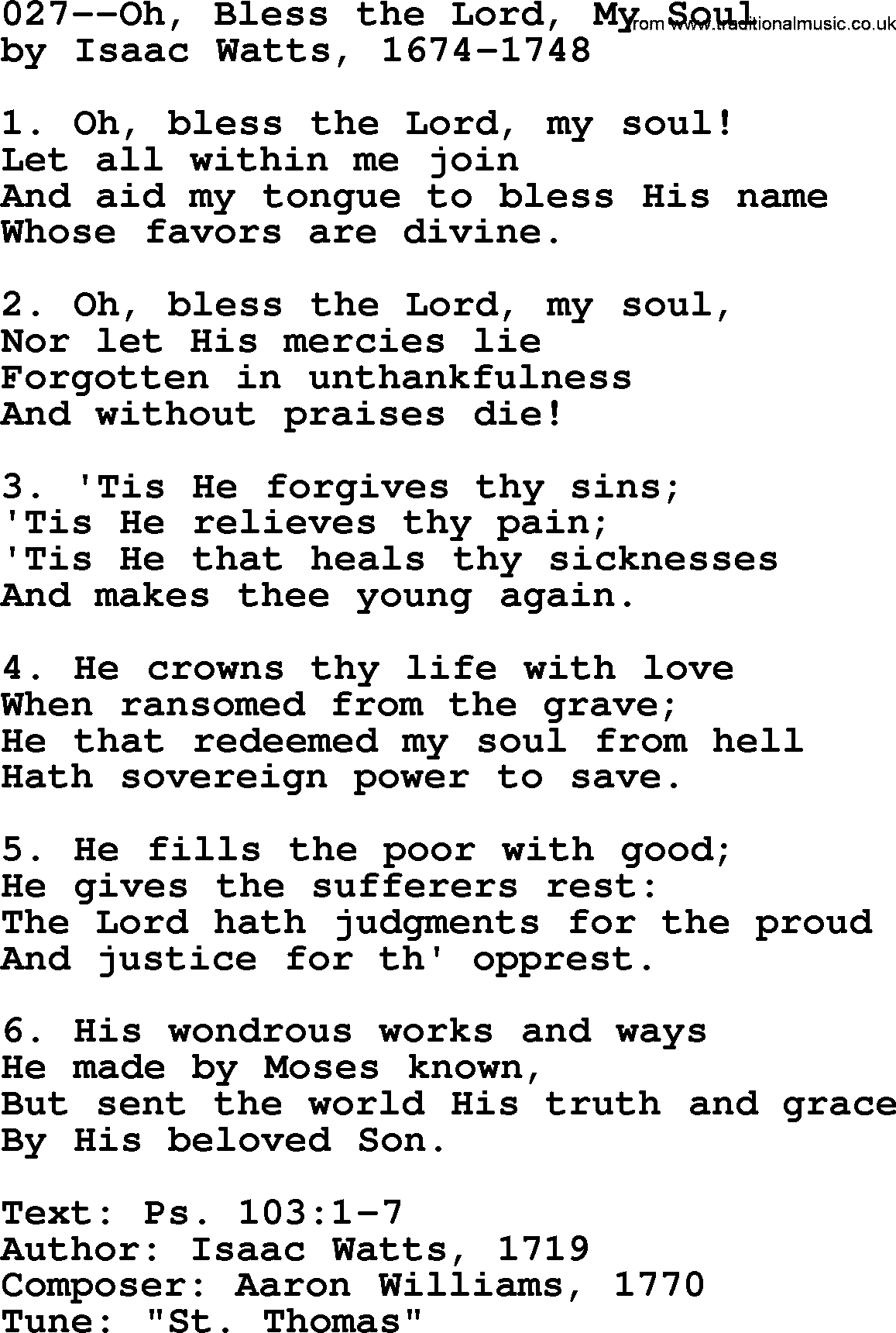 Lutheran Hymn: 027--Oh, Bless the Lord, My Soul.txt lyrics with PDF
