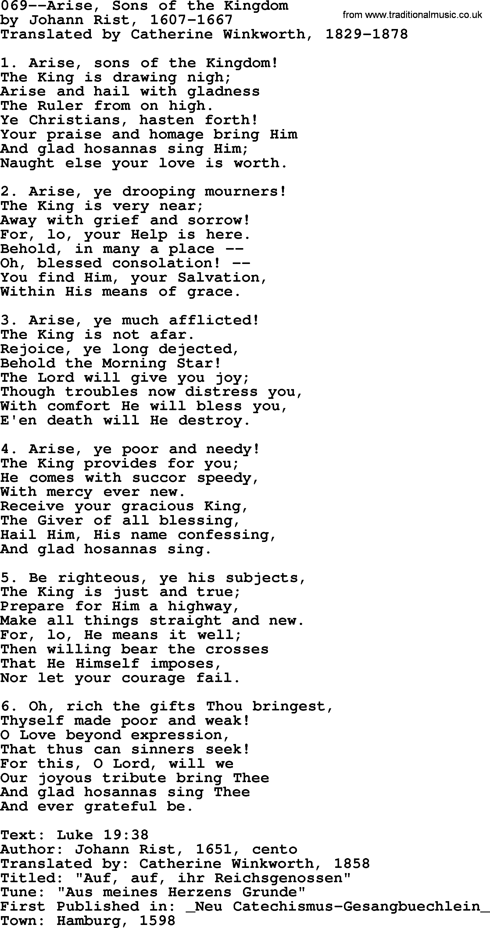 Lutheran Hymn: 069--Arise, Sons of the Kingdom.txt lyrics with PDF