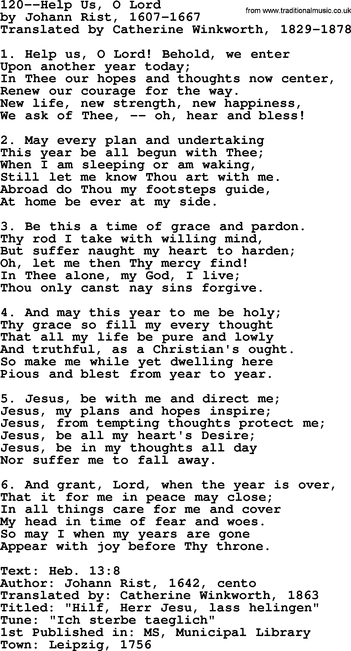 Lutheran Hymn: 120--Help Us, O Lord.txt lyrics with PDF