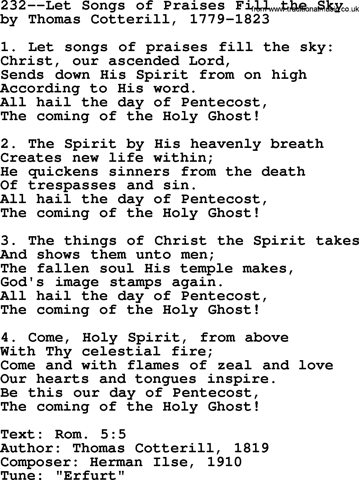 Lutheran Hymn: 232--Let Songs of Praises Fill the Sky.txt lyrics with PDF