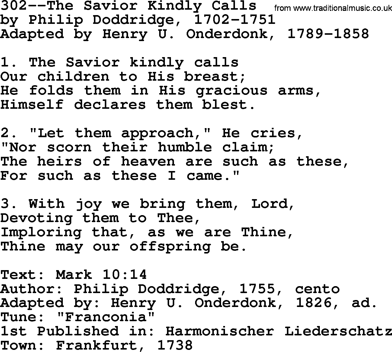 Lutheran Hymn: 302--The Savior Kindly Calls.txt lyrics with PDF
