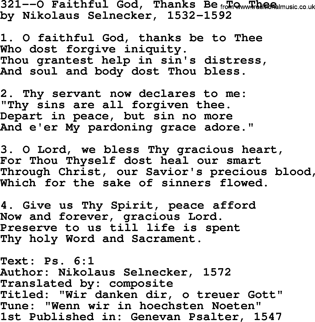 Lutheran Hymn: 321--O Faithful God, Thanks Be To Thee.txt lyrics with PDF