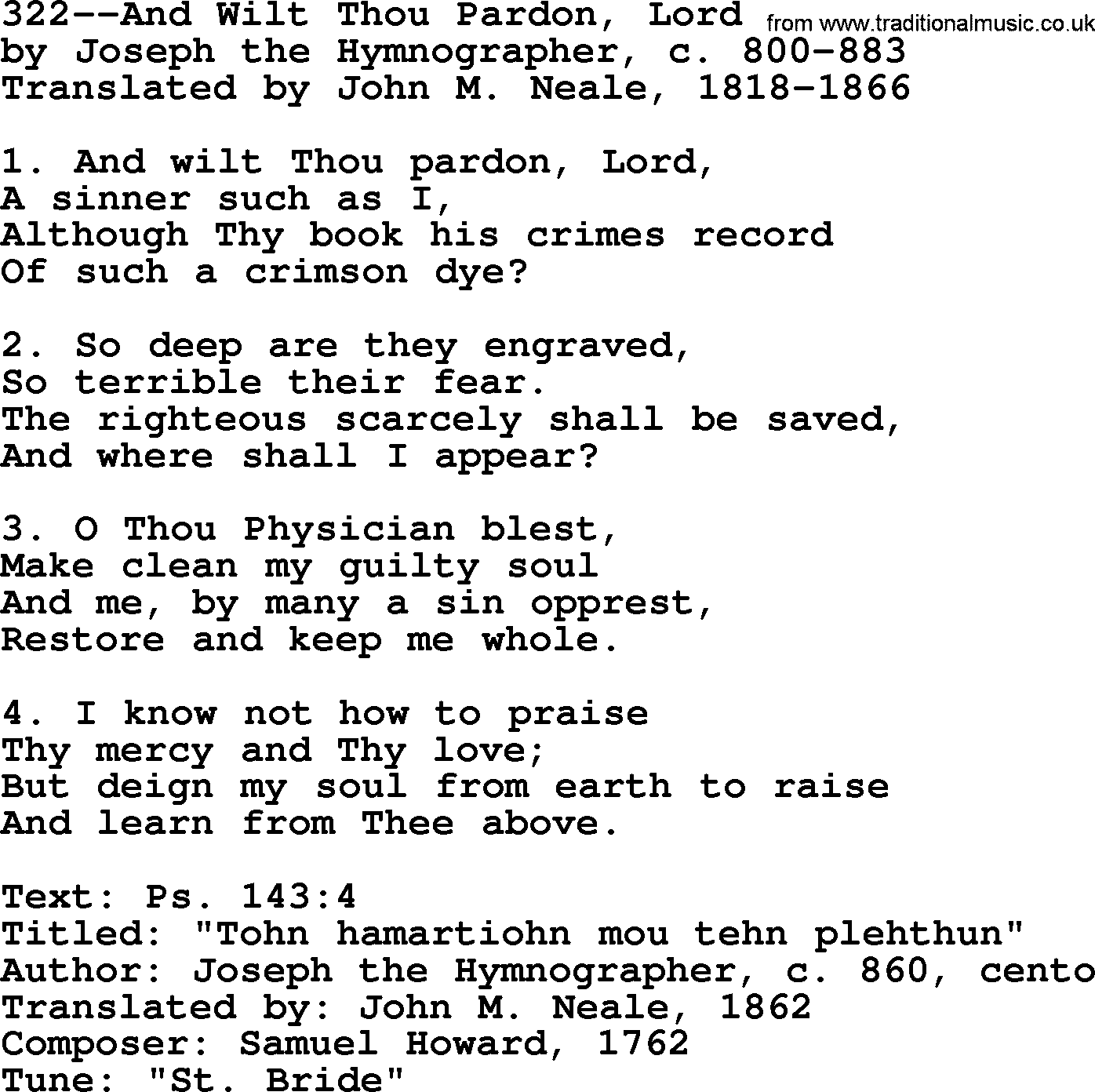 Lutheran Hymn: 322--And Wilt Thou Pardon, Lord.txt lyrics with PDF