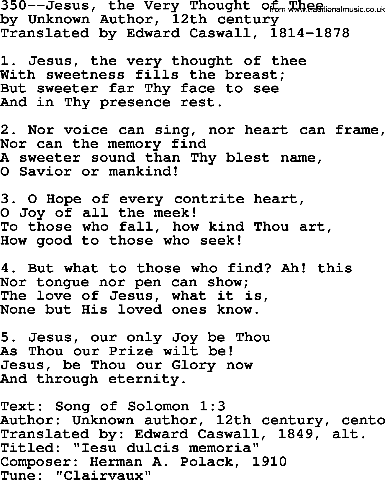 Lutheran Hymn: 350--Jesus, the Very Thought of Thee.txt lyrics with PDF
