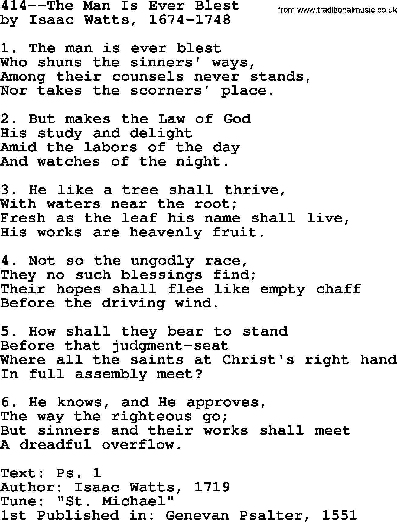 Lutheran Hymn: 414--The Man Is Ever Blest.txt lyrics with PDF
