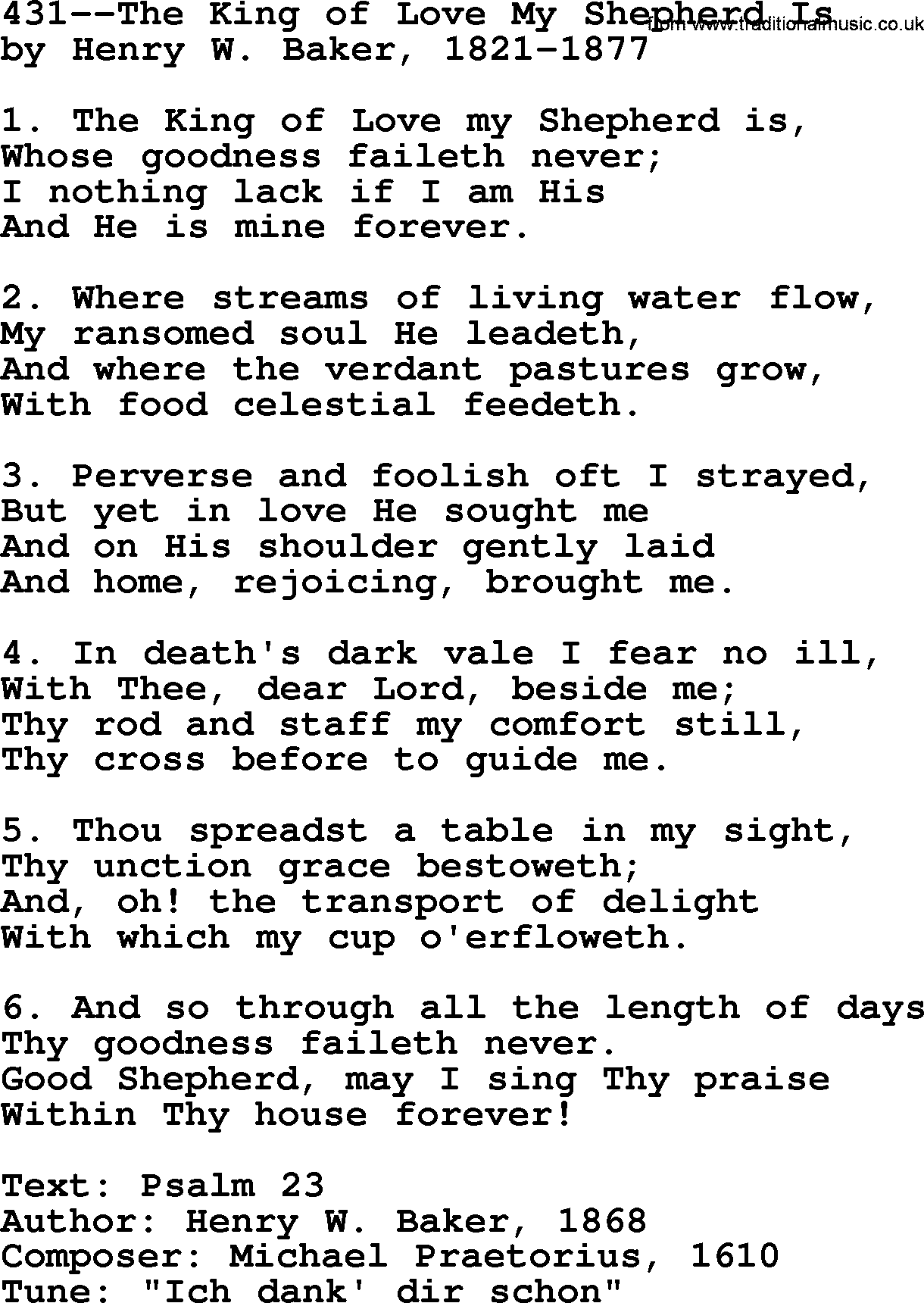 Lutheran Hymn: 431--The King of Love My Shepherd Is.txt lyrics with PDF