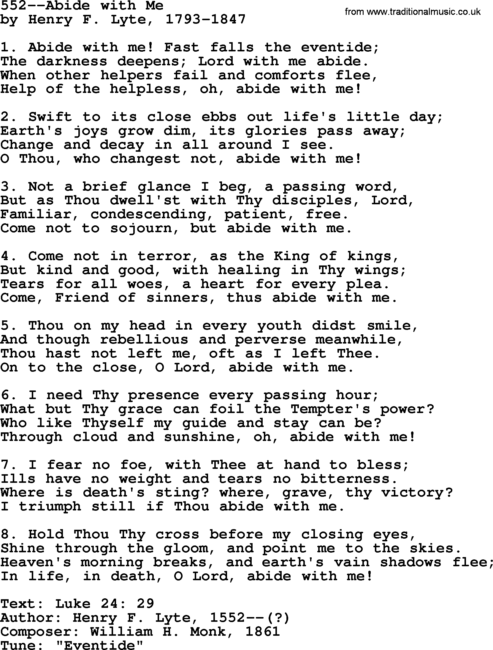 Lutheran Hymn: 552--Abide with Me.txt lyrics with PDF