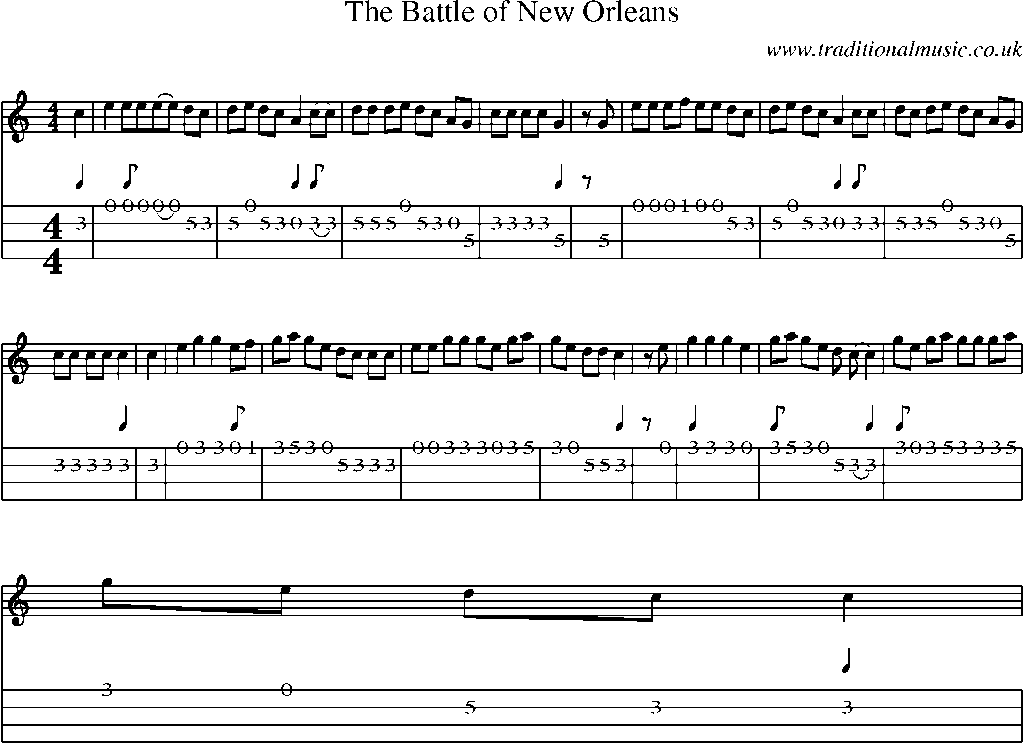 Mandolin Tab and Sheet Music for The Battle Of New Orleans