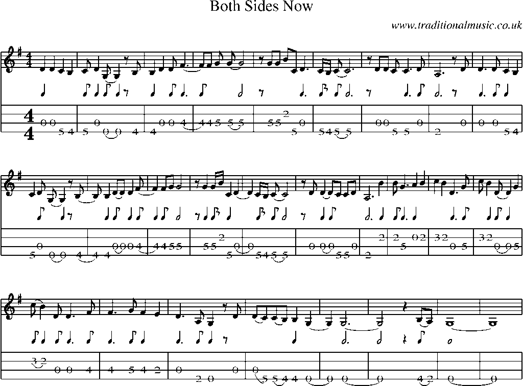 Mandolin Tab and Sheet Music for Both Sides Now