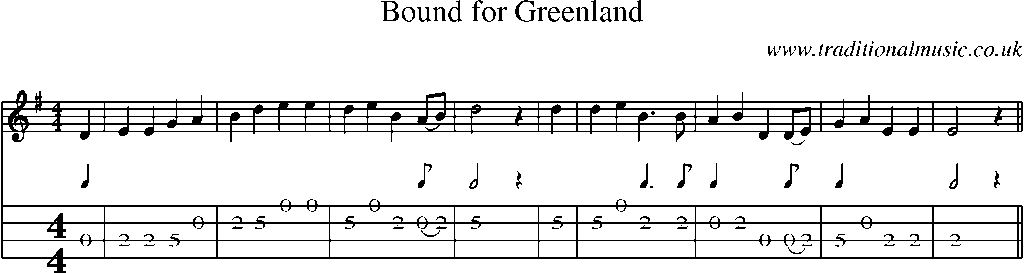 Mandolin Tab and Sheet Music for Bound For Greenland(1)
