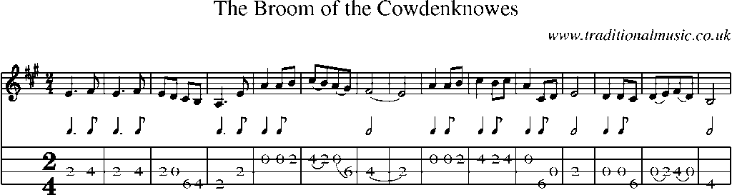 Mandolin Tab and Sheet Music for The Broom Of The Cowdenknowes