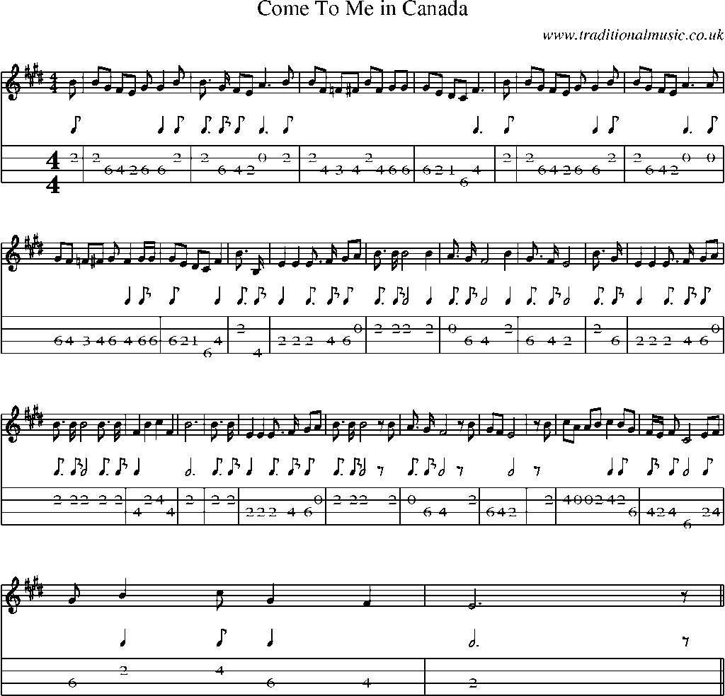 Mandolin Tab and Sheet Music for Come To Me In Canada